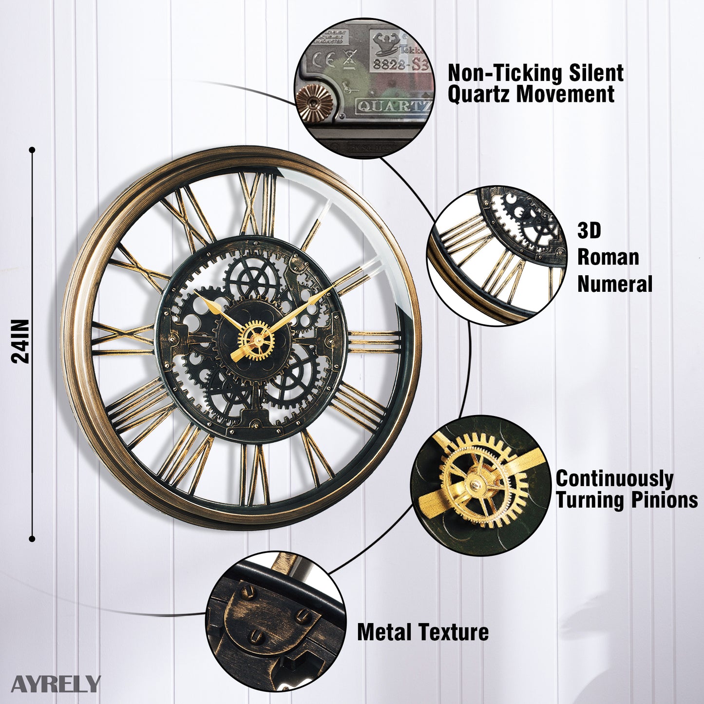 AYRELY® 24 Inch Large 3D Steampunk Decorative Wall Clock