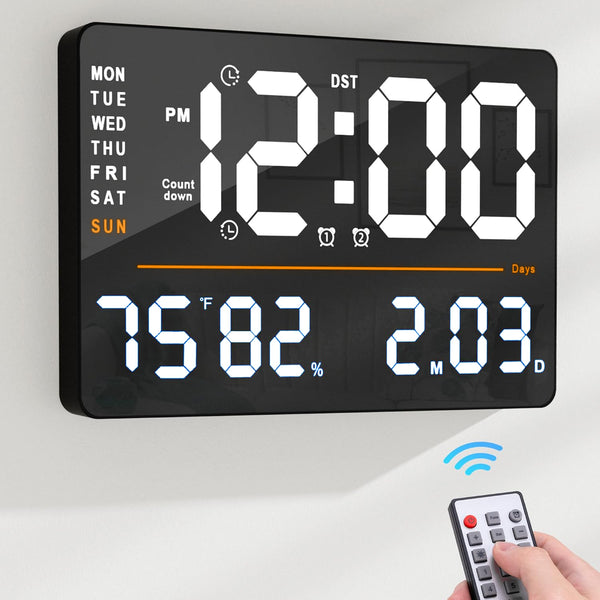 AYRELY® 16" LED Large Digital Wall Alarm Clock with Digital Calendar (White)