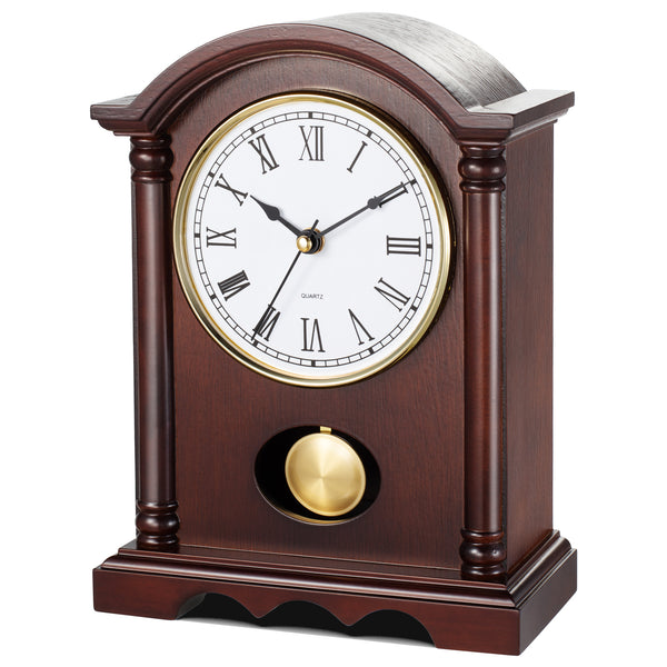 AYRELY® Classic Grandfather Mantel Clock with Wooden Finish & Gold-Tone Pendulum