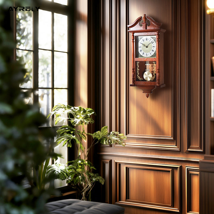 Justup Vintage Wooden Table Clock - Retro European Style, Silent Quartz Movement, Battery Operated (White Rose)