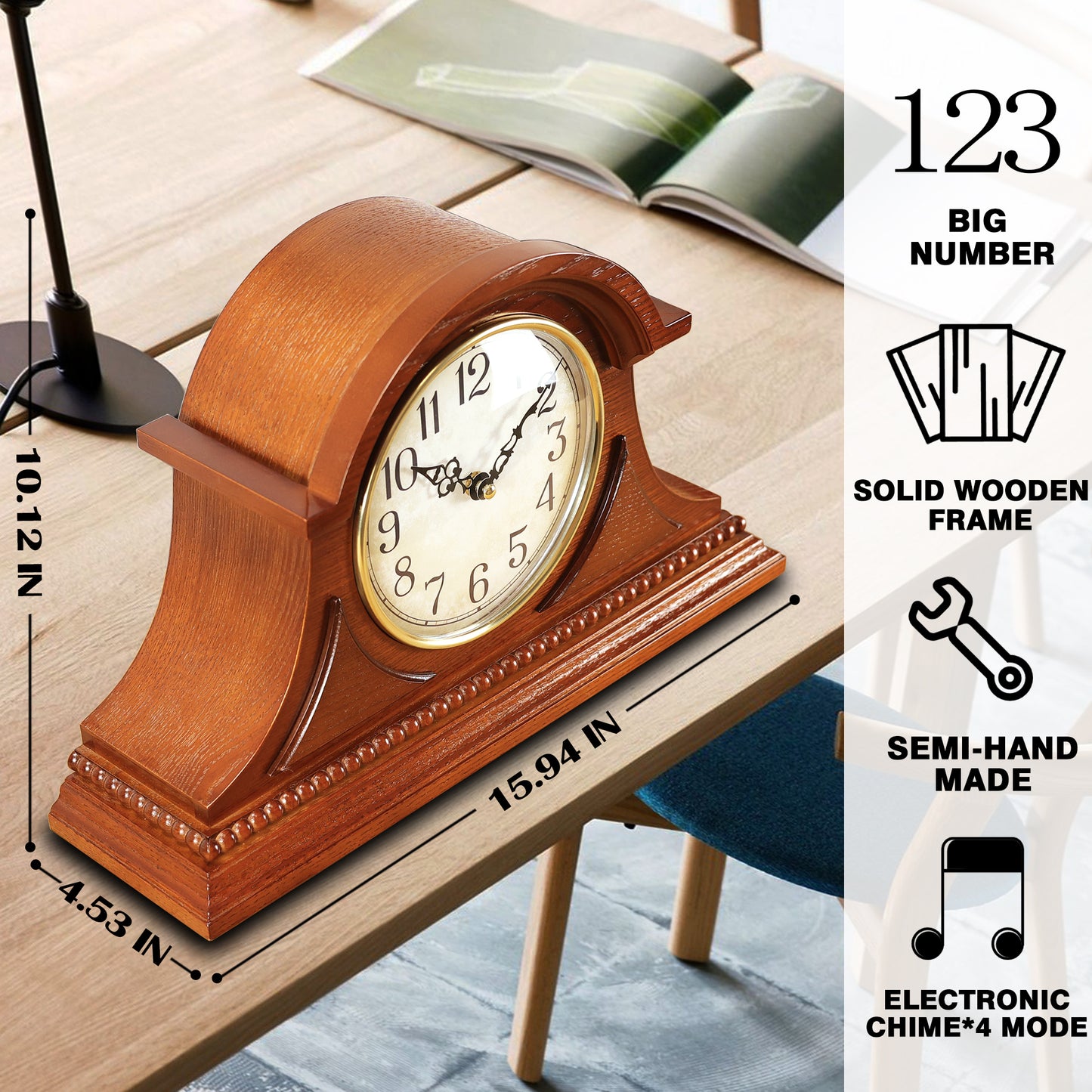 AYRELY® Grandfather Mantel Clock with Chime & Elegant Wooden Frame