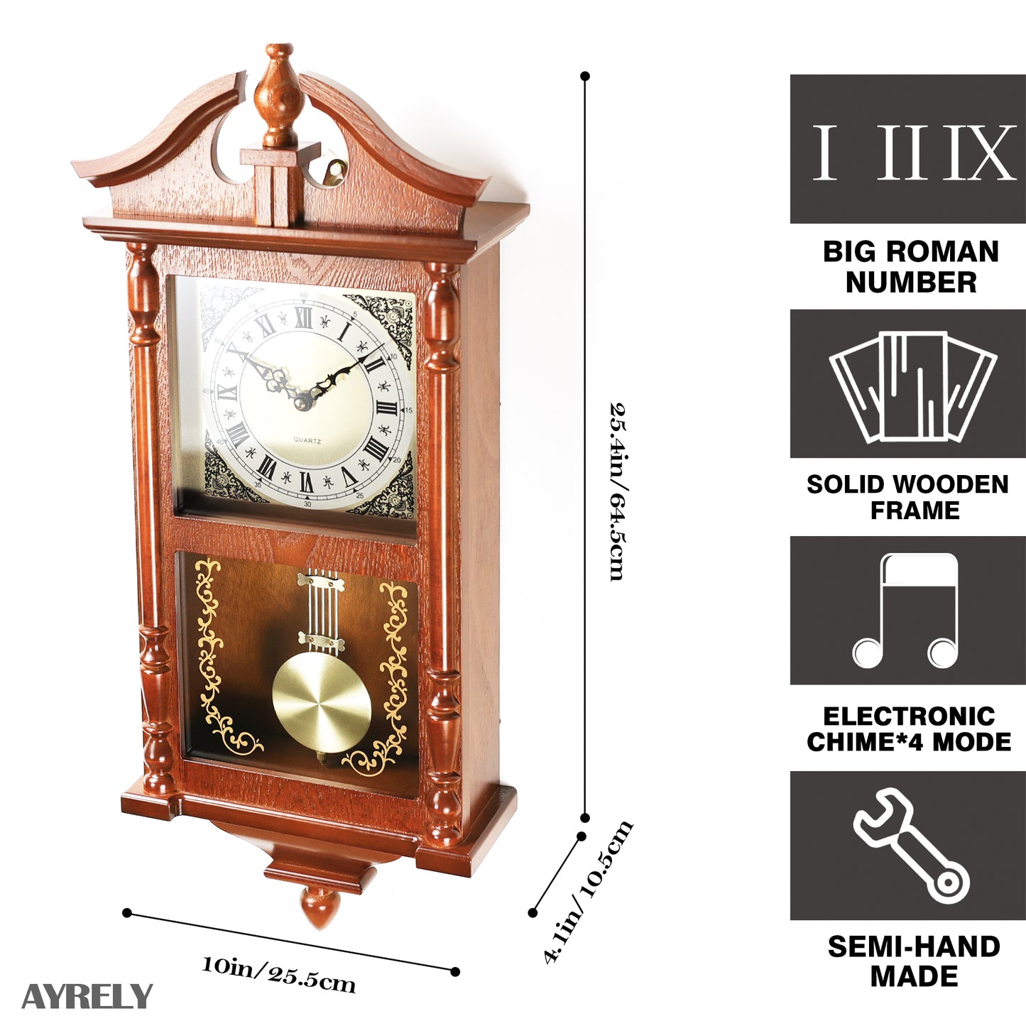 AYRELY® 25 Inch Large Grandfather Vintage Wall Clock with Pendulum and Chime