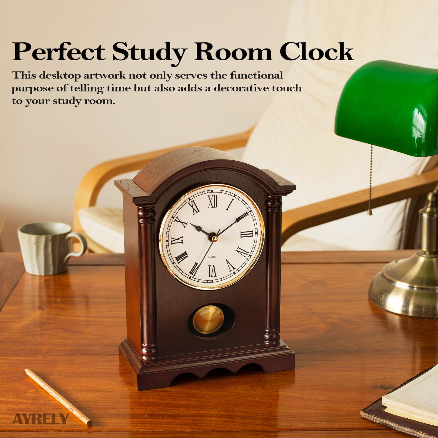 AYRELY® Classic Grandfather Mantel Clock with Wooden Finish & Gold-Tone Pendulum