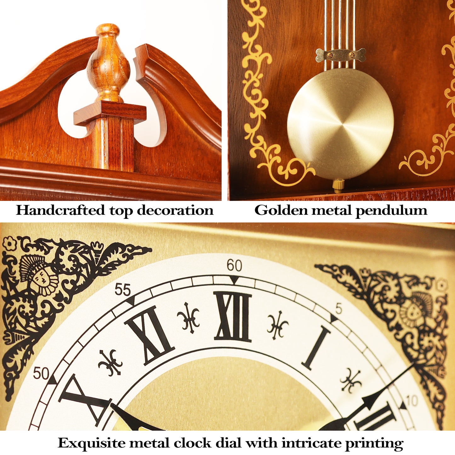 AYRELY® 25 Inch Large Grandfather Vintage Wall Clock with Pendulum and Chime