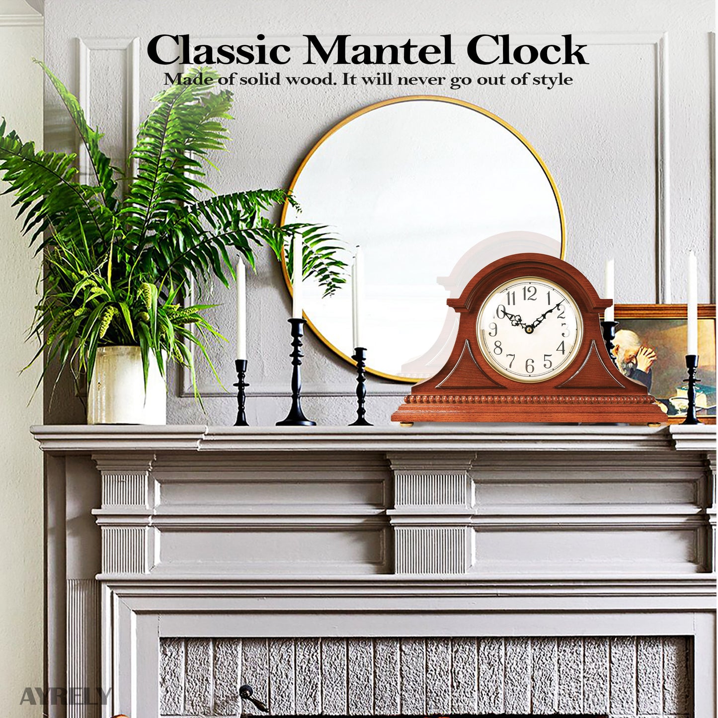 AYRELY® Grandfather Mantel Clock with Chime & Elegant Wooden Frame