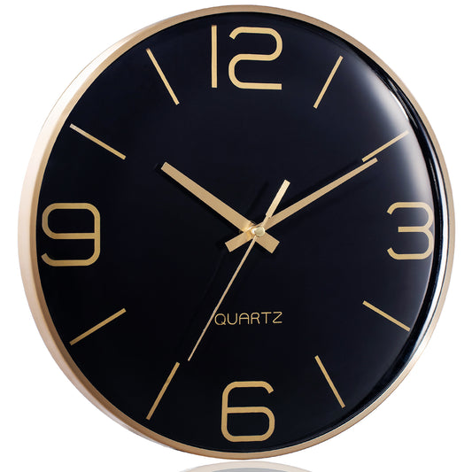 AYRELY® 12 inch Modern Gold Metal Frame Metal Wall Clocks (Black)