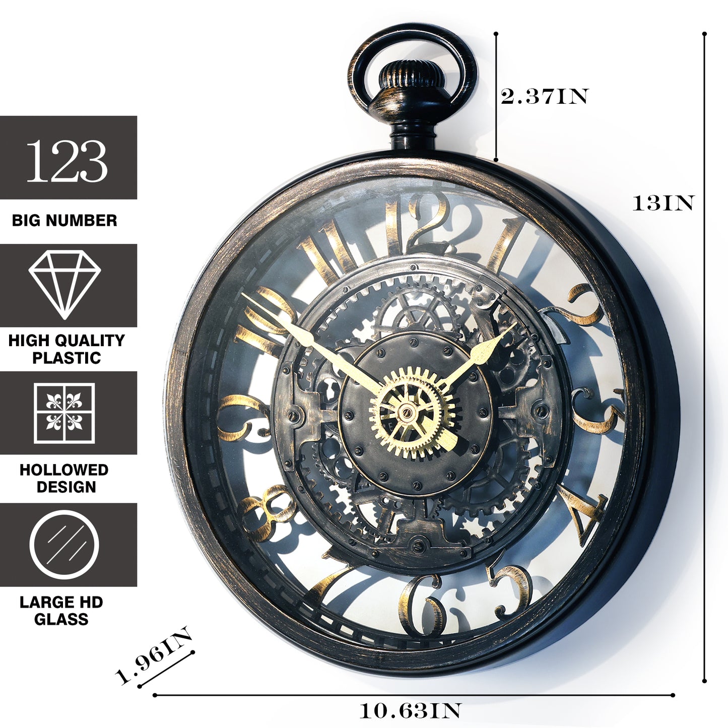 AYRELY® 13 Inch Large Steampunk Decorative Wall Clock