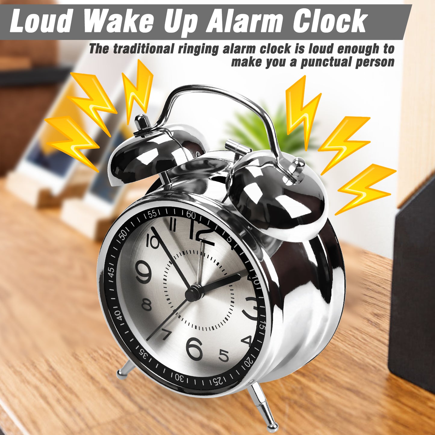 AYRELY® Super Loud Twin Bell Vintage Alarm Clock (Grey)