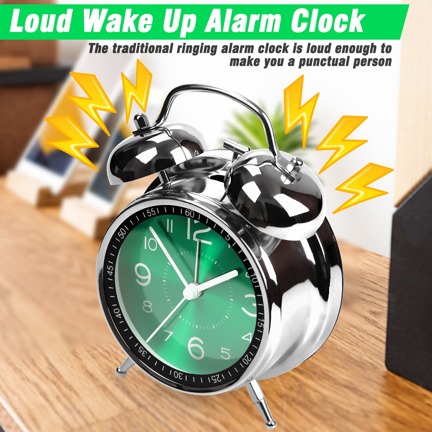 AYRELY® Super Loud Twin Bell Vintage Alarm Clock (Green)