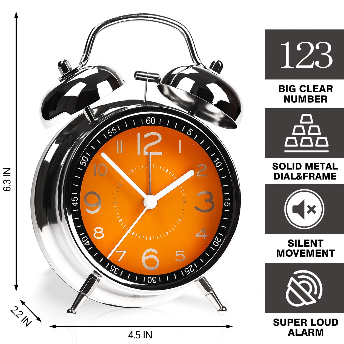 AYRELY® Super Loud Twin Bell Vintage Alarm Clock (Orange)