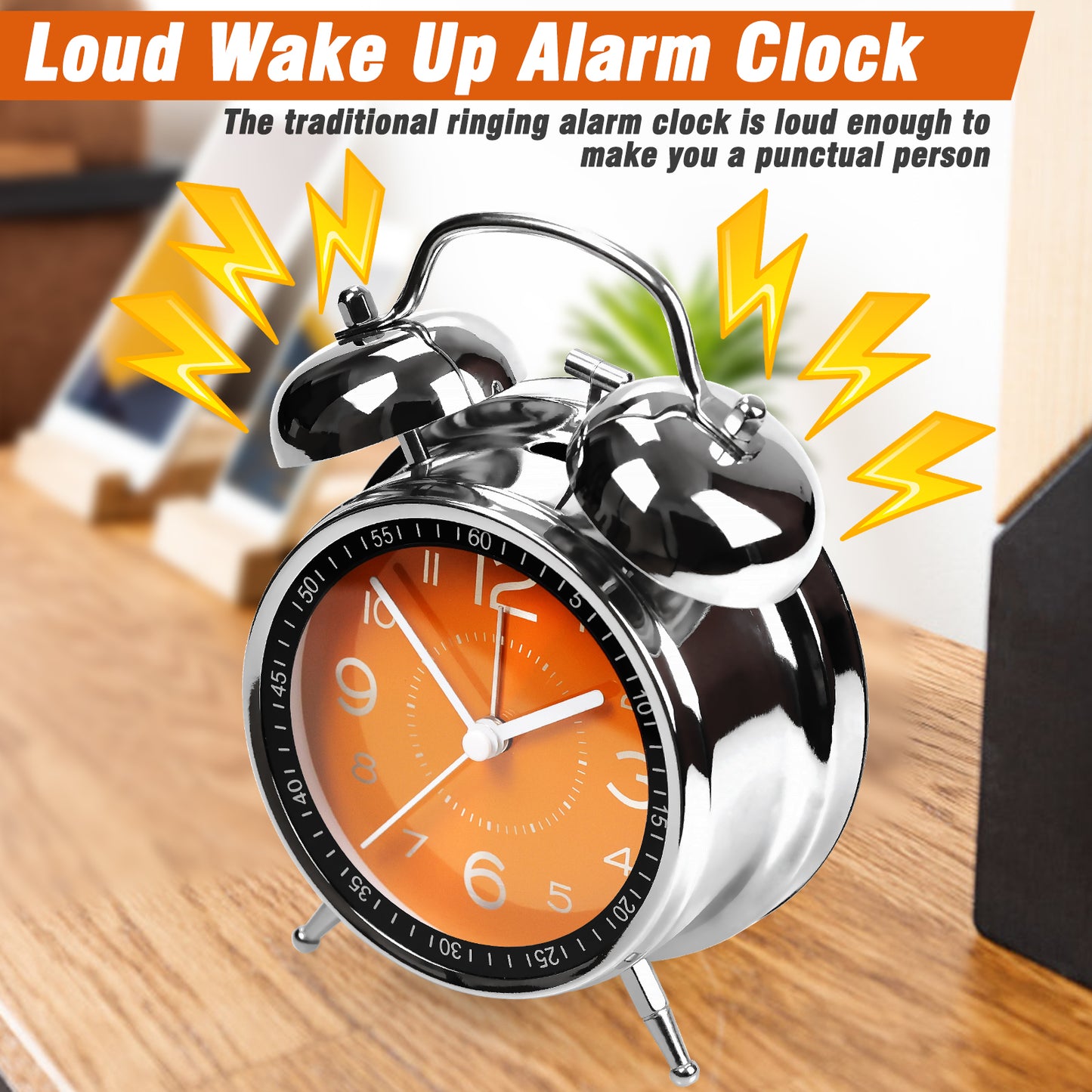 AYRELY® Super Loud Twin Bell Vintage Alarm Clock (Orange)