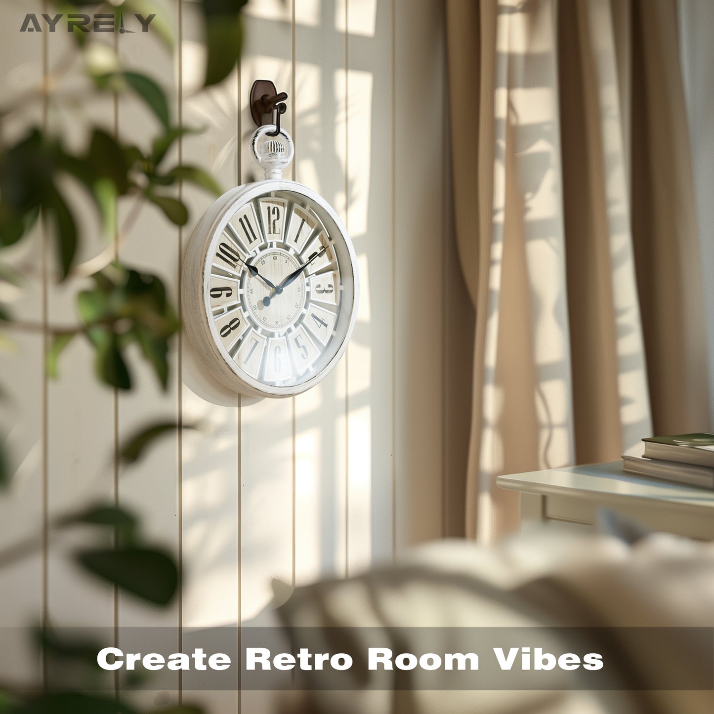 AYRELY® Vintage Round Wall Clock in Antique Retro Style (13" H x 10.6" W)-White