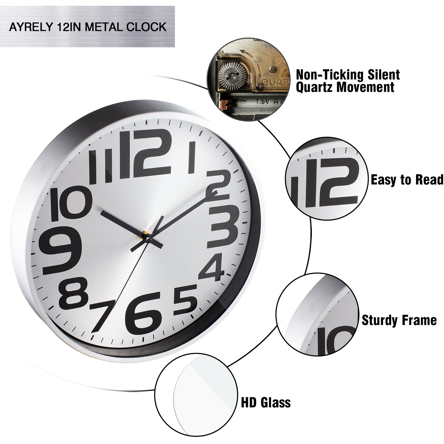 AYRELY® 12 inch Modern Metal Wall Clock