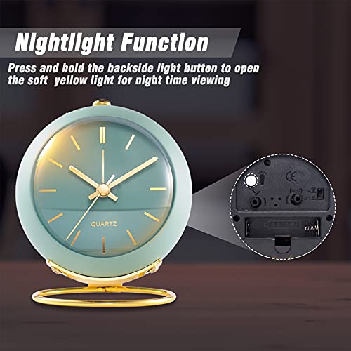 AYRELY Battery Operated Desk Alarm Clocks with Light,Retro Silent No Ticking Analog Small Clock,Loud Table Clock for Bedside/Bedroom/Kitchen/Office/Travel/Kids/Room Decor Aesthetic Vintage(Green)