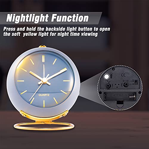 AYRELY Battery Operated Desk Alarm Clocks with Light,Retro Silent No Ticking Analog Small Clock,Loud Table Clock for Bedside/Bedroom/Kitchen/Office/Travel/Kids/Room Decor Aesthetic Vintage (Blue)