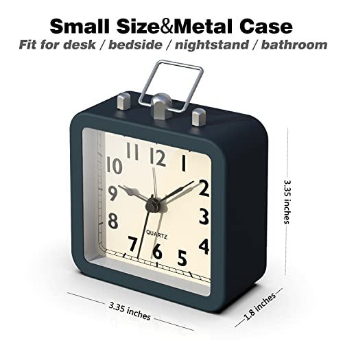AYRELY Battery Operated Alarm Clock with Square Metal Case,No Ticking Analog Quartz, Desk Clock for Bedroom/Travel/Kids (Blue)