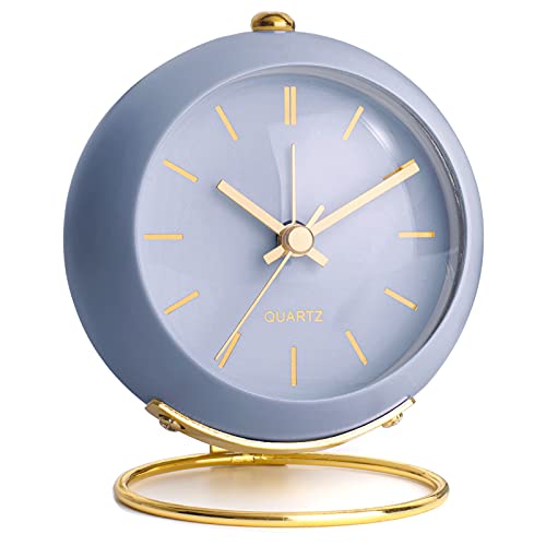 AYRELY Battery Operated Desk Alarm Clocks with Light,Retro Silent No Ticking Analog Small Clock,Loud Table Clock for Bedside/Bedroom/Kitchen/Office/Travel/Kids/Room Decor Aesthetic Vintage (Blue)