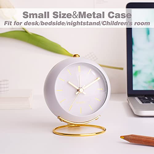 AYRELY Battery Operated Desk Alarm Clocks with Light,Retro Silent No Ticking Analog Small Clock,Loud Table Clock for Bedside/Bedroom/Kitchen/Office/Travel/Kids/Room Decor Aesthetic Vintage(White)