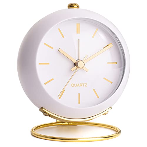 AYRELY Battery Operated Desk Alarm Clocks with Light,Retro Silent No Ticking Analog Small Clock,Loud Table Clock for Bedside/Bedroom/Kitchen/Office/Travel/Kids/Room Decor Aesthetic Vintage(White)