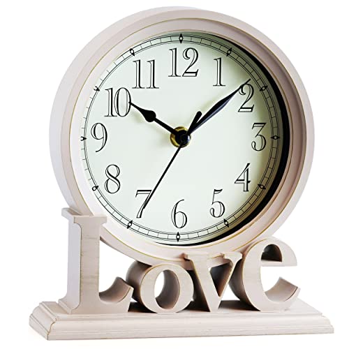 AYRELY® 6.5-Inches Vintage Desk Mantel Clocks with LOVE Letters (Ivory)