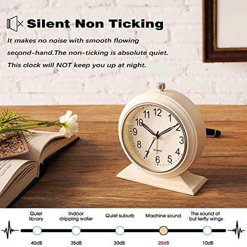 AYRELY 4-inch Metal Alarm Clock, Silent-Non-Ticking Clock for Bedroom