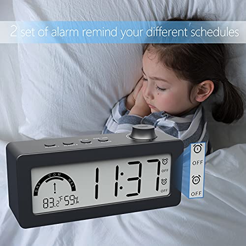 AYRELY Battery Operated Cordless Digital Dual Alarm Clock with Snooze,Temperature,Humidity,Backlight,12/24Hr for Bedrooms,Office,Heavy Sleepers,Kids