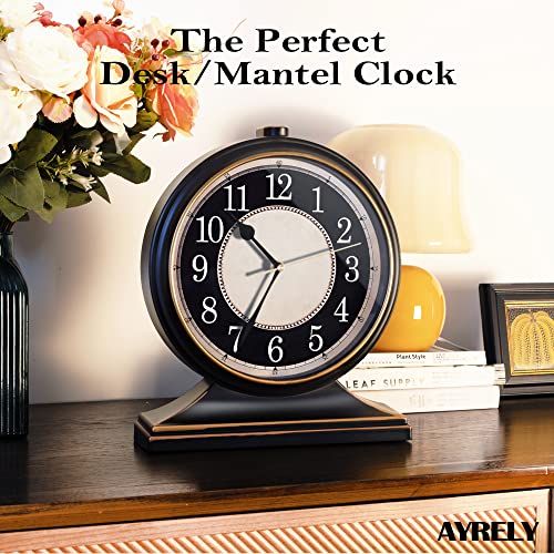 AYRELY Vintage Desk Clock Silent-Non-Ticking 10-inch dial Table Clock,Retro Mantel Clocks and Easy to Read for Living Room, Bedroom, Shelf Decoration, Fireplace, Farmhouse Decor