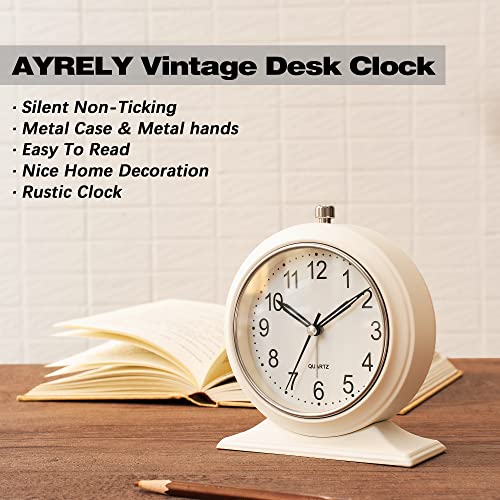 AYRELY Vintage Desk Clock Silent-Non-Ticking 10-inch dial Table Clock,Retro  Mantel Clocks and Easy to Read for Living Room, Bedroom, Shelf Decoration
